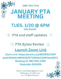 January 20th PTA Meeting Flyer via Zoom